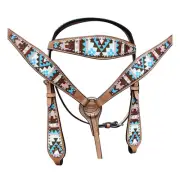 19BH HILASON Western Horse Leather Headstall and Breast Collar Set Geometry|
