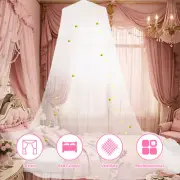 Princess Bed Canopy with Lights for Kids Round Dome Bed Curtain Canopy bewJX