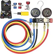 Manifold Gauge Set Air Conditioning Refrigerant Charging Tool 4-Way Dual-Value Pressure Gauge fit for R22/R134a/R410a Refrigerant