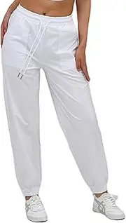 [AGYMNX] Womens Drawstring Cargo High Waist Jogger Pants Sexy Metallic Sparkly Wide Leg Pants Trousers Clubwear