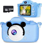 Kids Camera, 1080P HD Selfie Digital Camera for Kids Ages 2-9, 4X Zoom Toddler Kids Toy Digital Camera for Girls Boys Christmas Birthday Gifts with 32GB TF Card (1080P & 40MP-Blue Mouse)