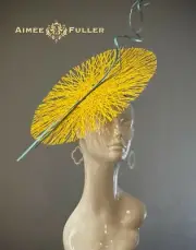 Aimee Fuller Kentucky Derby Hat Del Mar Yellow Baby Blue Twirl Big Fascinator