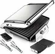 2000W Electric Steak Grill Maker，180° Indoor Panini Press Grill and Sandwich Maker，Double Up Down Grooved with Drip Tray，Temperature Control，Panini Press Grill for Hamburgers, Steaks