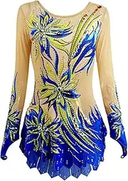 [Zagitova] Rhythmic Gymnastics Leotards for Girls Long Sleeve Team Competition Uniform with Sparkling Diamonds