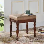 Vanity Stool Chair Upholstered Padded Cushion Vintage Seat Carved Wooden Legs