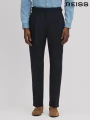 Reiss Navy Valentine Slim Fit Wool Blend Trousers with Turn-Ups (N13952) | $295