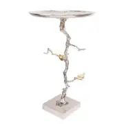 Benjara End Table 17" Bird Accents Decorative Lightweight Round Metal Silver