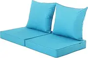 Comcaver Chair Cushions for Outdoor Furniture Set of 2, Fade and Weather Resistant Deep Seat and Backrest Cushion Set for Chair Sofa Couch Swing, 24x24 Inch, Teal