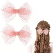 2Pcs Organza Hair Bow Clips Mesh Ribbon Tulle Decorative for Hair Double Girl...