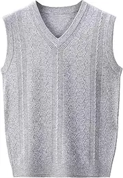 [SWJGLITTR] Men's Sweater Knitted Vest Lightweight Pullover Sleeveless Sweaters Slim Fit Casual Knit Lightweight Vest, Light Gray, Large