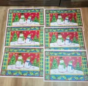 Set of 6 Vinyl Foam Back Placemats (12"x18") Snowmen Christmas Winter
