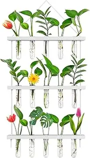 EVEAGE Propagation Station, Wall Hanging Planter Terrarium Retro 3 Tiered Propagation Test Tube for Hydroponic Plants Cutting Home Office Garden Decor with 16 Glass Tubes. (Modern White)