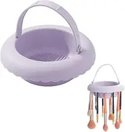 Taoluwin Makeup Brush Cleaner Bowl, Silicone Brush Cleaning Mat with 4 Textures, Detachable Grids for Dry/Wet Washing, Hanging Dry Rack for Brushes & Sponges (Purple)