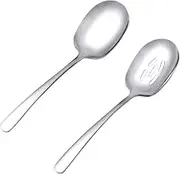 2 Pcs Serving Spoons Set, Stainless Steel Slotted Spoon and Serving Utensils for Cooking, 9.84 Inch Long Handle Cooking Spoon Kitchen Tableware for Home Restaurant (Silver, 9.84 Inch)