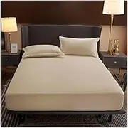 Fitted Sheet Queen King Luxury Cotton Deep Pocket Bottom Sheet Ultra-Soft Fitted Bed Sheet Hotel Quality 1-Piece Fitted Sheet Solid Color Fits 2-26cm Mattresses (Color : Beige, Size : 150x190+26cm)