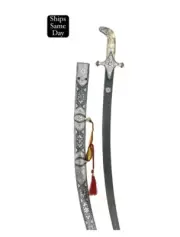KILIJ SWORD, KILIJ HEAD, ARABIAN silver calligraphy scabbard sword, damascus