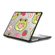 MacBook Pro 14-inch (M1 - M4) Impact Case Cute Frog Holding A Heart with Peach Strawberry Cherry - Kawaii Animal with Pink Fruit