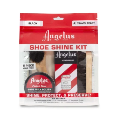 ANGELUS BLACK SHOE SHINE 5pc Travel Kit Everything you need