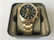 Fossil Flynn Pilot Watch Men 43mm Chronograph Gold Tone Black MSRP $155