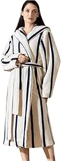 [UTOQIA] Pajama Robe Women Robe With Hood Plush Stripes Robe Thick Fleece Bathrobe Nightgown Lounge Bathrobe