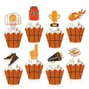 Pack of 12 Basketball Theme Cupcake Toppers and Wrappers Kids Birthday Cake Decorations