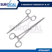 2pc Set 8" + 12" Straight Hemostat Forceps Locking Clamps Stainless German Grade