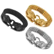 Punk Mens 316L Stainless Steel Wolf Head Franco Link Curb Chain Bracelets 8.26"