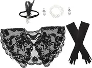 [Holibanna] Vintage Flapper Accessory Set 1920s Women's Gloves Shawl Sequin Dance Dress Headpiece Roaring 20s Party Supplies