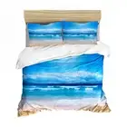 Blue Sea Beach Linen Doona Quilt Duvet Cover Set Single/Double/Queen/King Bed