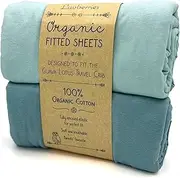Guava Lotus Travel Crib Sheets (Set of 2) - 100% Organic Cotton Crib Sheets, Baby and Toddler, Fitted Crib Sheets, for Boys & Girls (for The New 4 TAB Mattress ONLY) (Blue Tones)