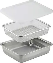 Shimomura Planning 46964 Square Shaped Bat Colander Set, Wide, Deep Type, Made in Japan, Stainless Steel with Lid, Storage Container, Preparation, Tofu Drainer, Shellfish Drainer, Flavoring, Oil