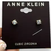 NEW Macy's Anne Klein Stud Earrings Gold Tone Metal Cubic Zirconia Quiet Luxury