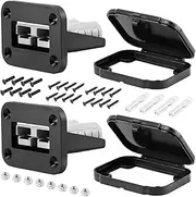 50A Plug Mounting Panel with Dust Cover Compatible with Anderson SB50 Series Connectors Flush Mount Recessed Plate, 50Amp Socket Panel 12-24V DC, Black Grey (2Pcs)