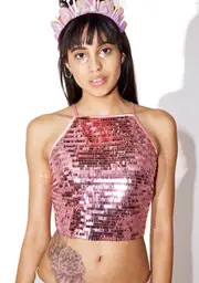 [ZYA] Goodnight Tonight Sequin Halter Top