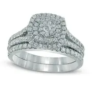1.0 CT. T.W. Composite Natural Diamond Double Square Frame Bridal Engagement Ring Set in Solid 10K White Gold