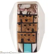 Zuni Native American Pueblo Design Inlay Ring Size 10 by Booqua SKU227259