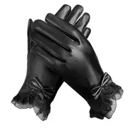 Womens Winter PU Leather Touchscreen Gloves Texting Warm Driving Gloves-Style 1