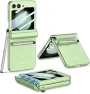 HORRON for Samsung Galaxy Z Flip 5 Case Ultra Thin Skin Friendly Matte Foldable Magnetic Hinge with Touch Pen Slot Mirror Film Cover,Matcha Green,for Galaxy Z Flip 5