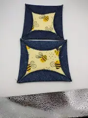 6146 set of 2 Bumble Bee Coasters/Mug Mats 2sizes medium and heavy weight denim.