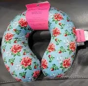 Betsey Johnson Flight Travel Neck Pillow Blue RED Roses Flowers NWT
