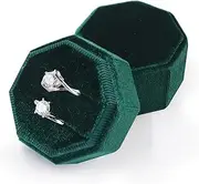 Modixun Octagon Velvet Ring Box, Gorgeous Double Slots Velvet Ring Bearer Box with Detachable Lid, Vintage Ring Gift Box, Wedding Ring Box for Ceremony Proposal Engagement, Dark Green