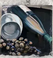 Ceramic Tile Trivet Or Wall Plaque Wine Bottle And Wine Glass Accent 6.5” Square
