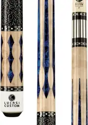 Lucasi Custom Super Birds-Eye Pool Cue with Blue Luster Inlays