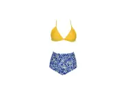 Women Halter Printed High Waisted Bikini Swimsuit Set - Yellow