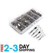 200PCS Steel Barrel Snap Swivels Fishing Connectors Quick Connect Gear Set