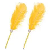 Feather Pen, 2Pcs Ostrich Feather Quill Pen 1mm Black Ink Pen, Gold Tone