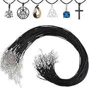 50 Pcs Black Necklace Cord Necklace String Rope with Clasp Waxed Leather Necklace Cord for Charms Pendants Jewelry Making, 18 Inch