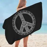Mandala Pattern Black and White Peace Sign Microfiber Beach Towel