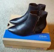 Womens Clarks "Ellanie Vibe" Genuine Leather block heel dress boot - 6.5m black