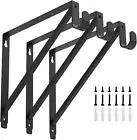 Heavy Duty Closet Rod & Shelf Brackets Black 3 Pack